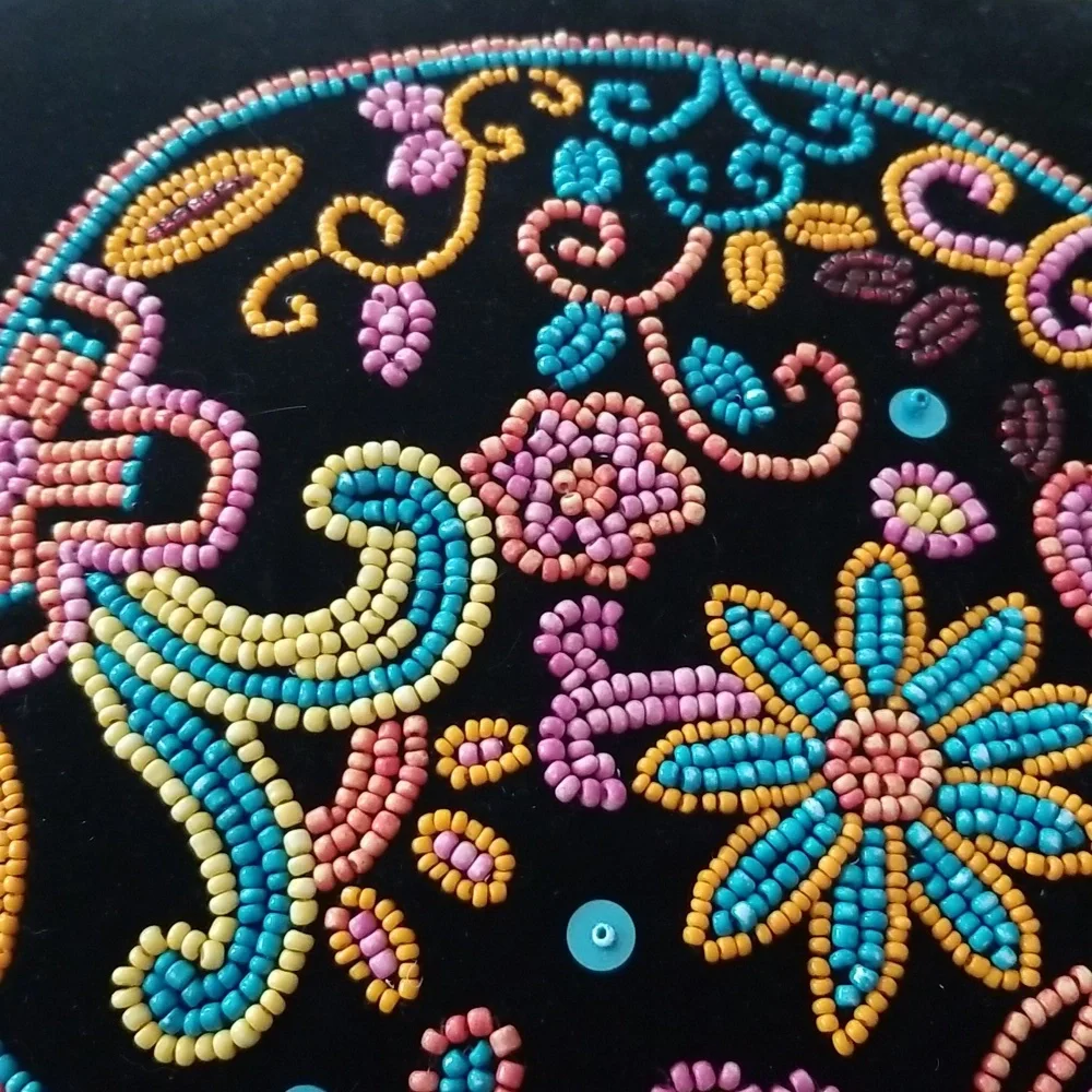 Black Velvet Beaded Sugar Skull Day of the Dead Accent Pillow